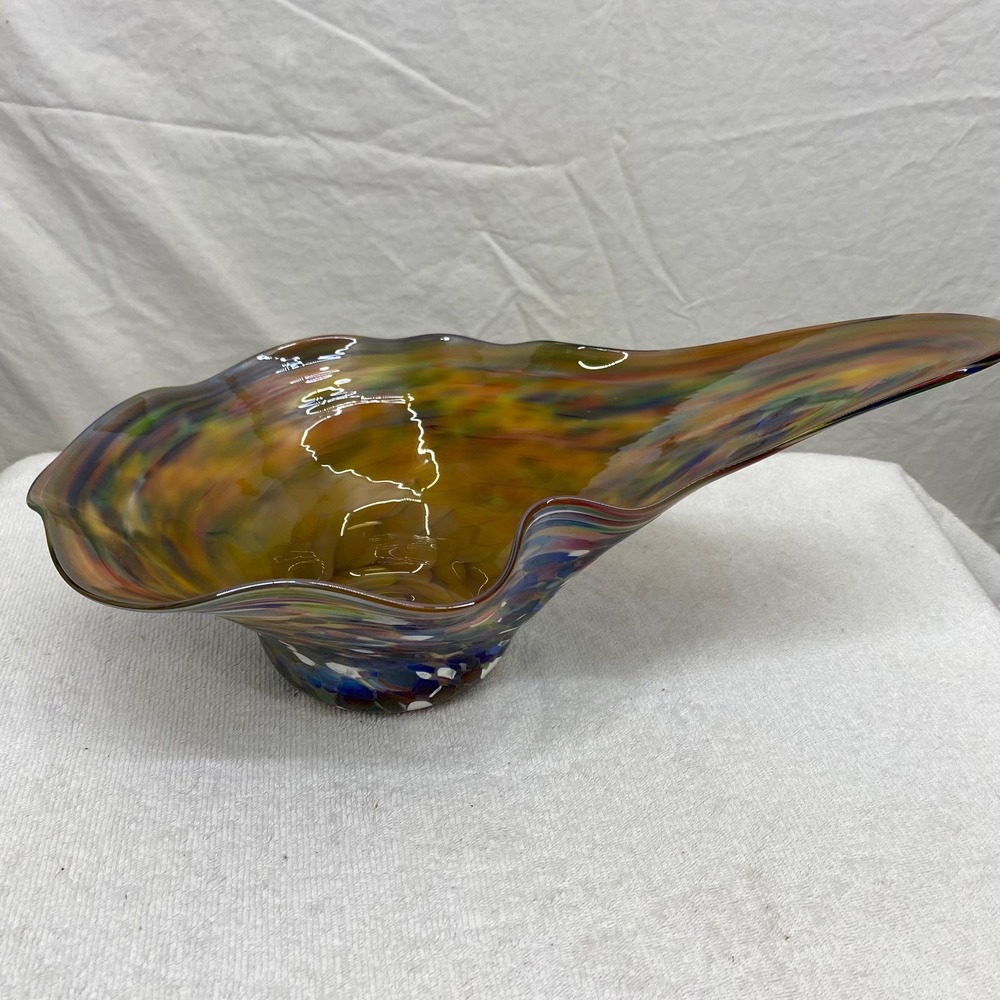 Studio Art Glass Hand Blown Millefiori Confetti Ruffled Bowl Multicolor Signed